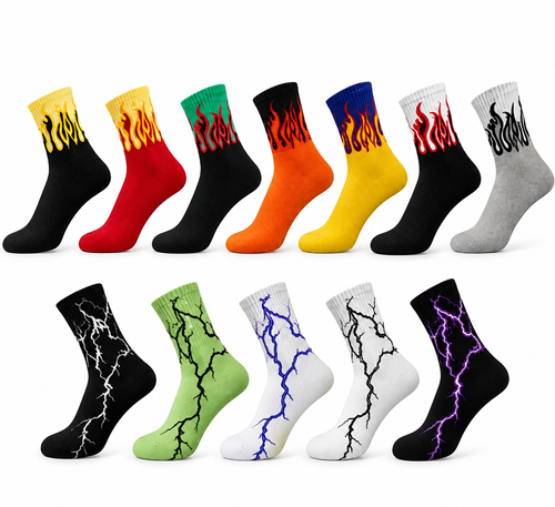 FLAME + BOLD LIGHTNING CREW SOCKS (PACK OF 12)
